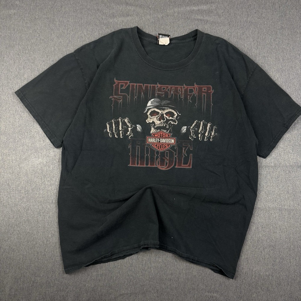 Harley Davidson Skull Rider Sinister Shirt Men's XL Y2K Biker Canada Faded Stain